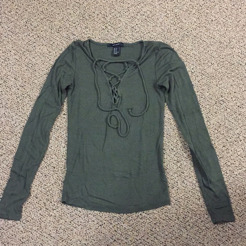 Olive Long Sleeve Tie Front Shirt